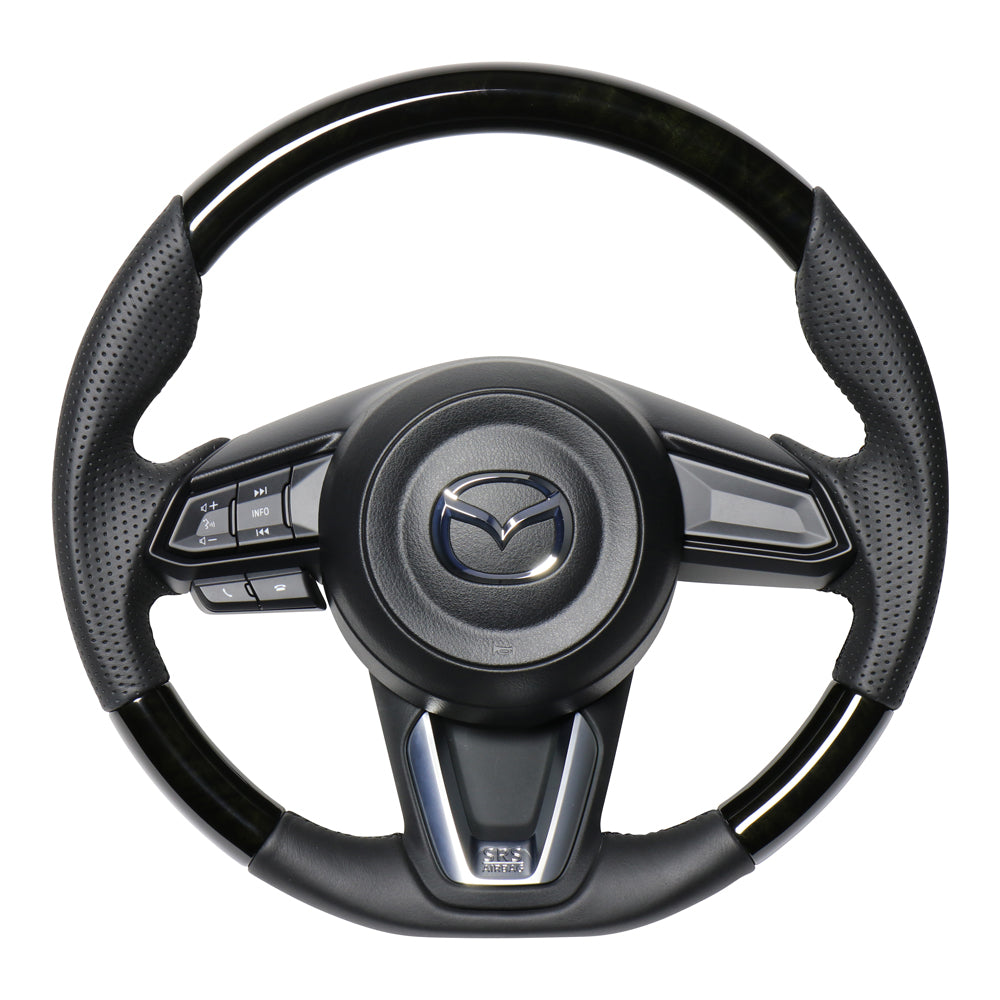 REAL ORIGINAL SERIES SOFT D SHAPE BLACK WOOD BLACK EURO STITCH STEERING WHEEL FOR MAZDA CX-5 KF  MZD-BKW-BK