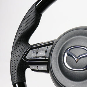 REAL ORIGINAL SERIES SOFT D SHAPE BLACK WOOD BLACK EURO STITCH STEERING WHEEL FOR MAZDA DEMIO DJ: KOUKI  MZD-BKW-BK