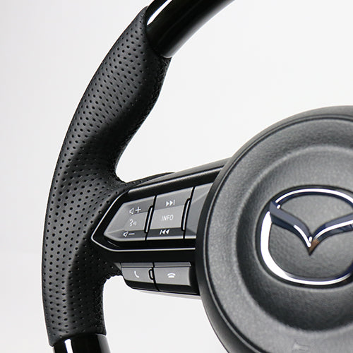 REAL ORIGINAL SERIES SOFT D SHAPE BLACK WOOD BLACK EURO STITCH STEERING WHEEL FOR MAZDA CX-8 KG  MZD-BKW-BK