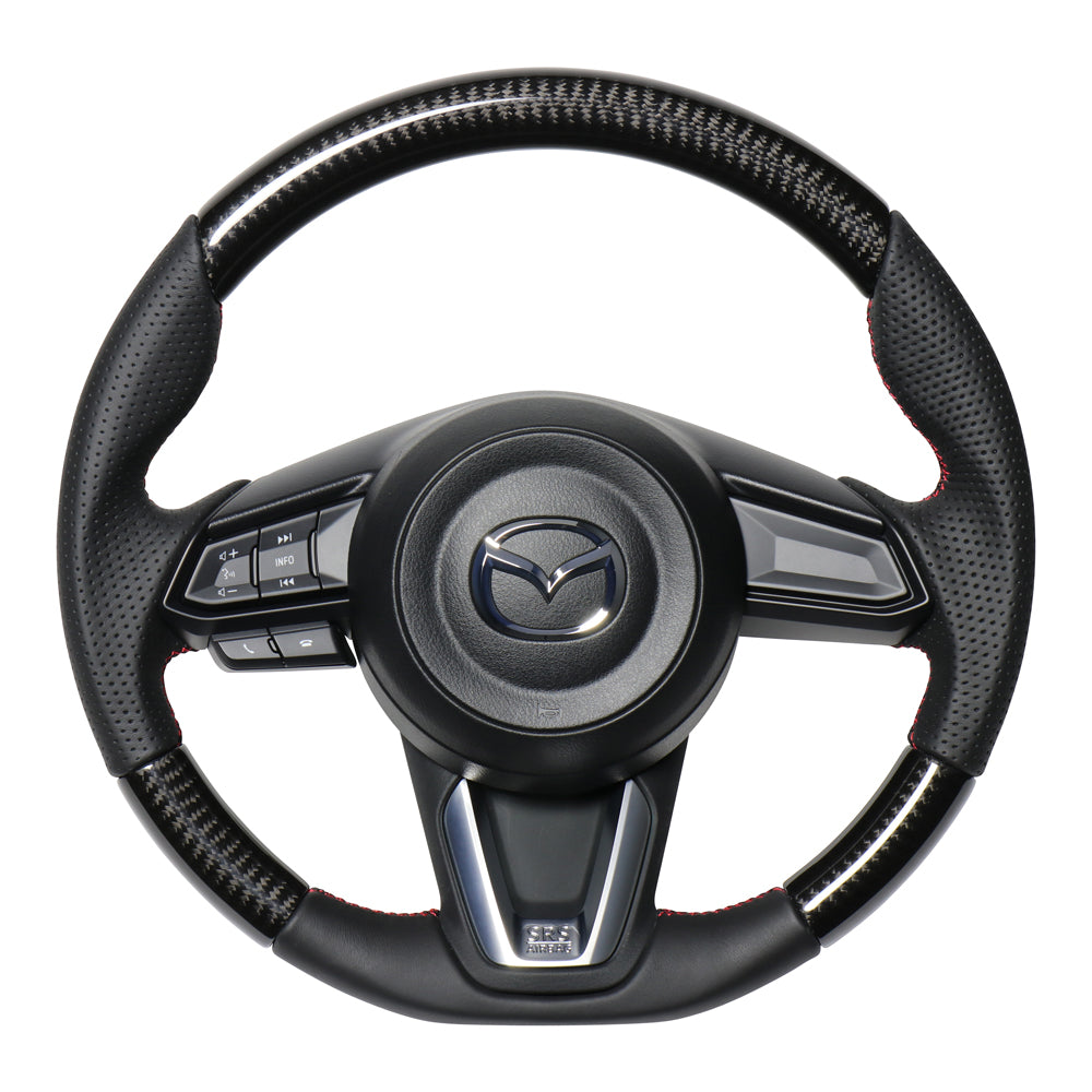 REAL ORIGINAL SERIES SOFT D SHAPE BLACK CARBON RED X BLACK EURO STITCH STEERING WHEEL FOR MAZDA CX-8 KG  MZD-BKC-RD