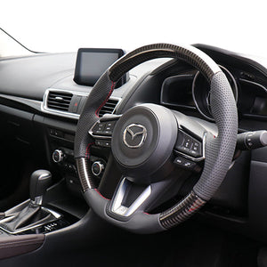 REAL ORIGINAL SERIES SOFT D SHAPE BLACK CARBON RED X BLACK EURO STITCH STEERING WHEEL FOR MAZDA CX-8 KG  MZD-BKC-RD
