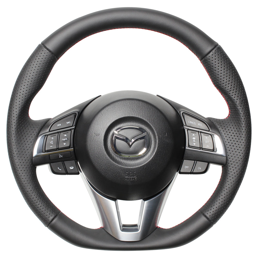 REAL ORIGINAL SERIES D SHAPE ALL LEATHER RED X BLACK EURO STITCH STEERING WHEEL FOR MAZDA CX-5 KE  MZA-LPB-RD
