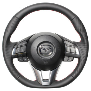 REAL ORIGINAL SERIES D SHAPE ALL LEATHER RED X BLACK EURO STITCH STEERING WHEEL FOR MAZDA CX-5 KE  MZA-LPB-RD