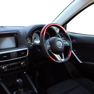 REAL ORIGINAL SERIES D SHAPE PEARL RED BLACK EURO STITCH STEERING WHEEL FOR MAZDA AXELA BM:ZENKI BY:ZENKI  MZA-RDW-BK
