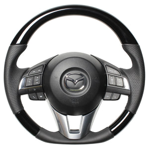 REAL ORIGINAL SERIES D SHAPE PIANO BLACK BLACK EURO STITCH STEERING WHEEL FOR MAZDA CX-5 KE  MZA-PBW-BK
