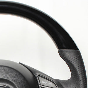 REAL ORIGINAL SERIES D SHAPE PIANO BLACK BLACK EURO STITCH STEERING WHEEL FOR MAZDA DEMIO DJ: ZENKI  MZA-PBW-BK