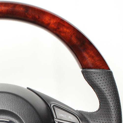 REAL ORIGINAL SERIES D SHAPE BROWN WOOD BLACK EURO STITCH STEERING WHEEL FOR MAZDA CX-5 KE  MZA-BRW-BK