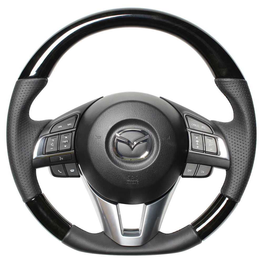 REAL ORIGINAL SERIES D SHAPE BLACK WOOD BLACK EURO STITCH STEERING WHEEL FOR MAZDA CX-5 KE  MZA-BKW-BK