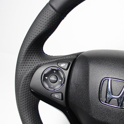 REAL ORIGINAL SERIES SOFT D SHAPE ALL LEATHER BLUE X BLACK EURO STITCH STEERING WHEEL FOR HONDA VEZEL RU1-4 JH3 JH4 HNA-LPB-BL