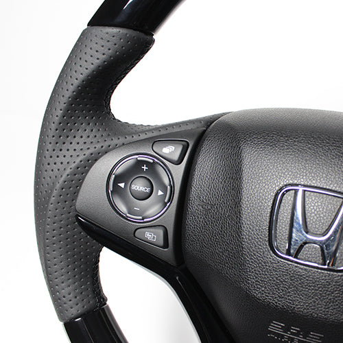 REAL ORIGINAL SERIES SOFT D SHAPE PIANO BLACK BLACK EURO STITCH STEERING WHEEL FOR HONDA FIT GP5 6 GK3~6  HNA-PBW-BK