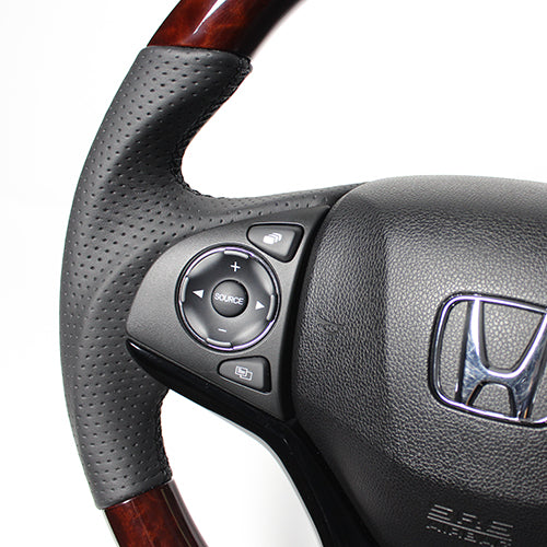REAL ORIGINAL SERIES SOFT D SHAPE BROWN WOOD BLACK EURO STITCH STEERING WHEEL FOR HONDA VEZEL RU1-4 JH3 JH4 HNA-BRW-BK