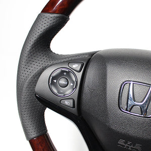 REAL ORIGINAL SERIES SOFT D SHAPE BROWN WOOD BLACK EURO STITCH STEERING WHEEL FOR HONDA VEZEL RU1-4 JH3 JH4 HNA-BRW-BK