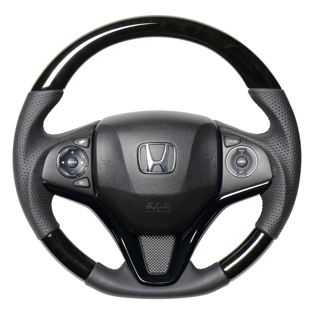 REAL ORIGINAL SERIES SOFT D SHAPE BLACK WOOD BLACK EURO STITCH STEERING WHEEL FOR HONDA FIT GP5 6 GK3~6  HNA-BKW-BK