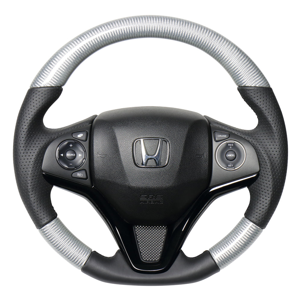 REAL ORIGINAL SERIES SOFT D SHAPE SILVER CARBON BLACK EURO STITCH STEERING WHEEL FOR HONDA VEZEL RU1-4 JH3 JH4 HNA-SLC-BK