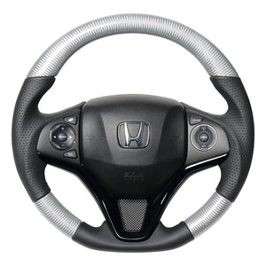 REAL ORIGINAL SERIES SOFT D SHAPE SILVER CARBON BLACK EURO STITCH STEERING WHEEL FOR HONDA VEZEL RU1-4 JH3 JH4 HNA-SLC-BK
