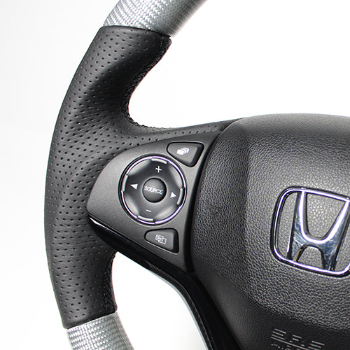 REAL ORIGINAL SERIES SOFT D SHAPE SILVER CARBON BLACK EURO STITCH STEERING WHEEL FOR HONDA VEZEL RU1-4 JH3 JH4 HNA-SLC-BK