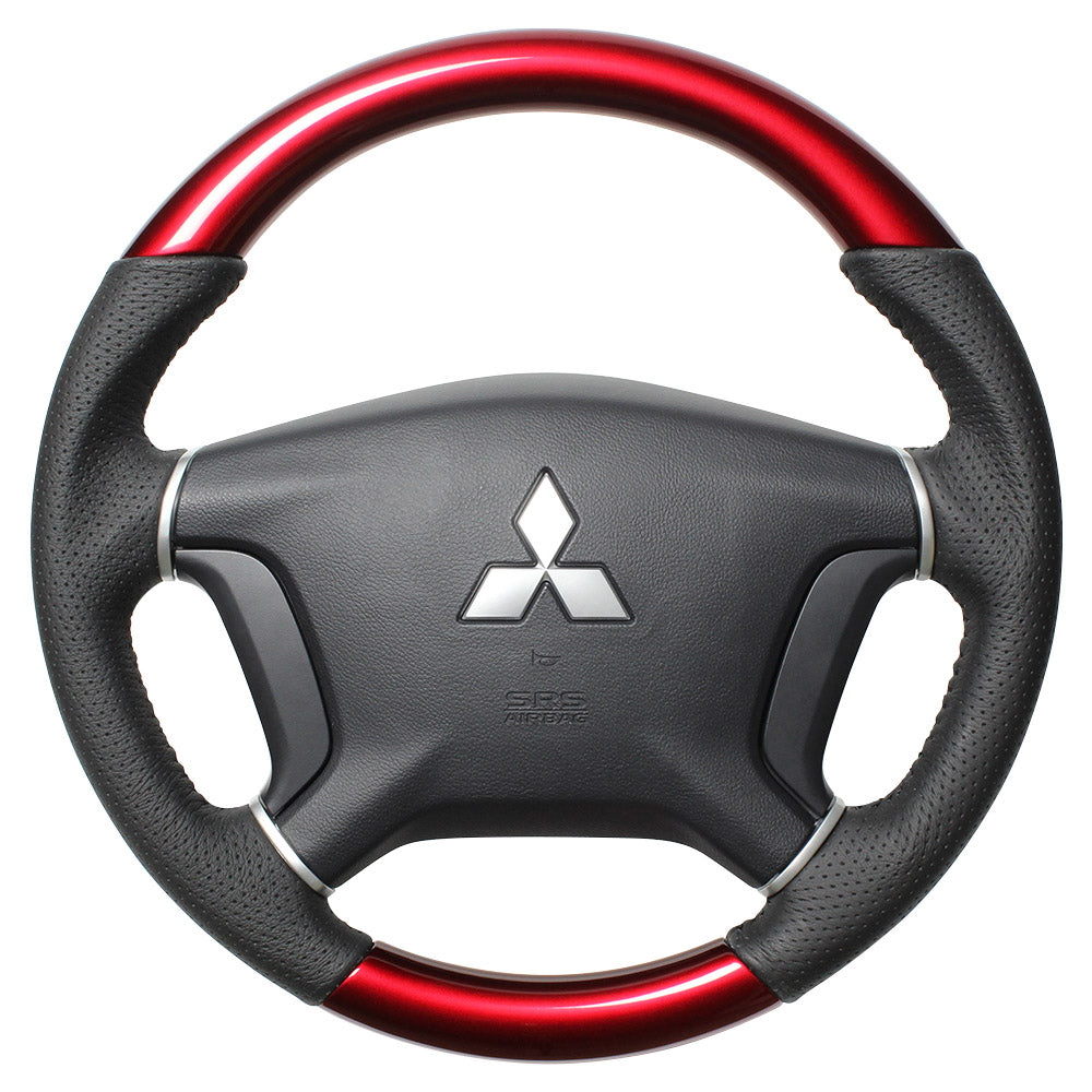 REAL ORIGINAL SERIES ROUND SHAPE PEARL RED BLACK STITCH STEERING WHEEL FOR MITSUBISHI PAJERO V8 W V9 W  D5-RDW-BK