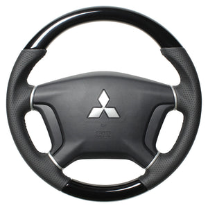 REAL ORIGINAL SERIES ROUND SHAPE PIANO BLACK BLACK STITCH STEERING WHEEL FOR MITSUBISHI PAJERO V8 W V9 W  D5-PBW-BK