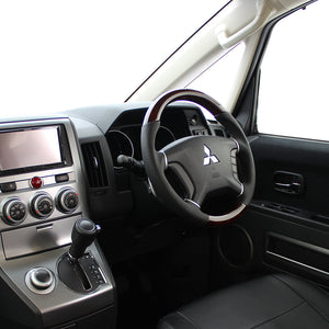 REAL ORIGINAL SERIES ROUND SHAPE BROWN WOOD BLACK STITCH STEERING WHEEL FOR MITSUBISHI PAJERO V8 W V9 W  D5-BRW-BK