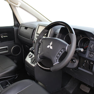 REAL ORIGINAL SERIES ROUND SHAPE BLACK WOOD BLACK STITCH STEERING WHEEL FOR MITSUBISHI DELICA D:5 CV W:ZENKI  D5-BKW-BK
