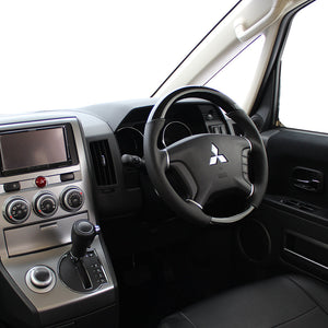 REAL ORIGINAL SERIES ROUND SHAPE BLACK WOOD BLACK STITCH STEERING WHEEL FOR MITSUBISHI DELICA D:5 CV W:ZENKI  D5-BKW-BK