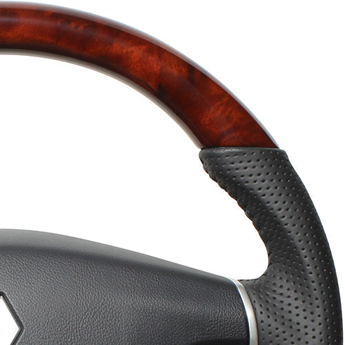 REAL ORIGINAL SERIES ROUND SHAPE BROWN WOOD BLACK STITCH STEERING WHEEL FOR MITSUBISHI PAJERO V8 W V9 W  D5-BRW-BK