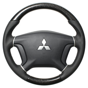 REAL ORIGINAL SERIES ROUND SHAPE BLACK CARBON BLACK STITCH STEERING WHEEL FOR MITSUBISHI PAJERO V8 W V9 W  D5-BKC-BK