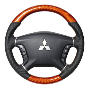 REAL ORIGINAL SERIES ROUND SHAPE ORANGE CARBON ORANGE X BLACK EURO STITCH STEERING WHEEL FOR MITSUBISHI DELICA D:5 CV W:ZENKI  D5-ORC-OR