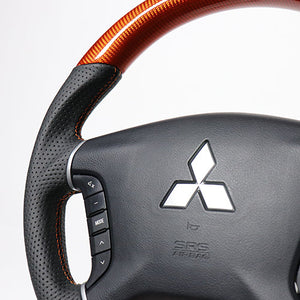 REAL ORIGINAL SERIES ROUND SHAPE ORANGE CARBON ORANGE X BLACK EURO STITCH STEERING WHEEL FOR MITSUBISHI DELICA D:5 CV W:ZENKI  D5-ORC-OR