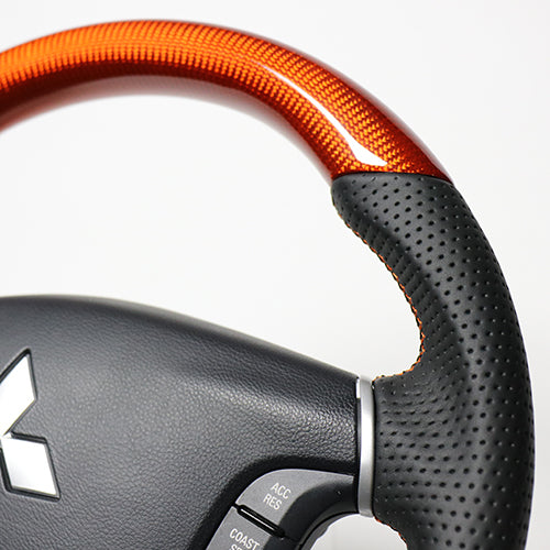 REAL ORIGINAL SERIES ROUND SHAPE ORANGE CARBON ORANGE X BLACK EURO STITCH STEERING WHEEL FOR MITSUBISHI PAJERO V8 W V9 W  D5-ORC-OR