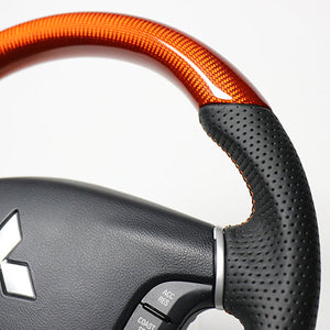 REAL ORIGINAL SERIES ROUND SHAPE ORANGE CARBON ORANGE X BLACK EURO STITCH STEERING WHEEL FOR MITSUBISHI PAJERO V8 W V9 W  D5-ORC-OR