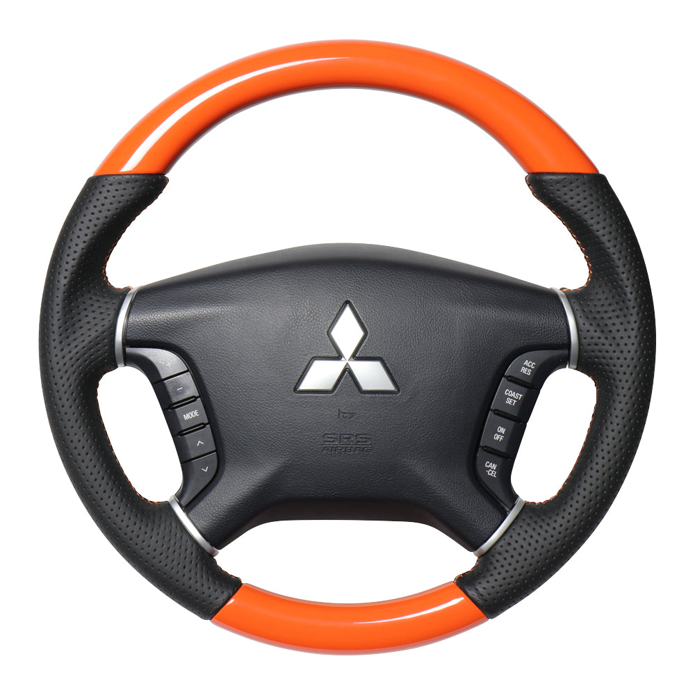 REAL ORIGINAL SERIES ROUND SHAPE ORANGE ORANGE X BLACK EURO STITCH STEERING WHEEL FOR MITSUBISHI DELICA D:5 CV W:ZENKI  D5-ORW-OR