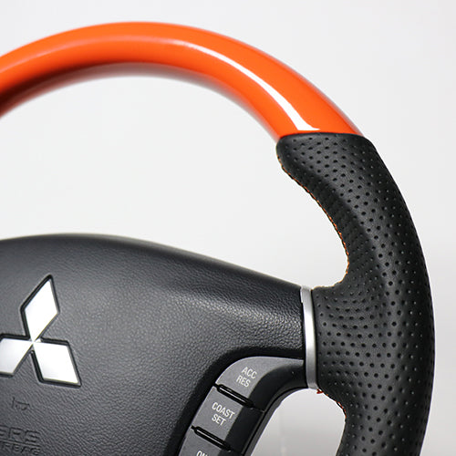 REAL ORIGINAL SERIES ROUND SHAPE ORANGE ORANGE X BLACK EURO STITCH STEERING WHEEL FOR MITSUBISHI PAJERO V8 W V9 W  D5-ORW-OR