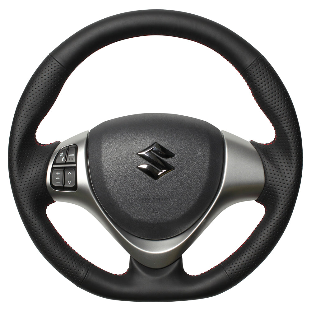 REAL ORIGINAL SERIES SOFT D SHAPE ALL LEATHER RED X BLACK EURO STITCH STEERING WHEEL FOR SUZUKI EVERY WAGON DA17W  MR31-LPB-RD
