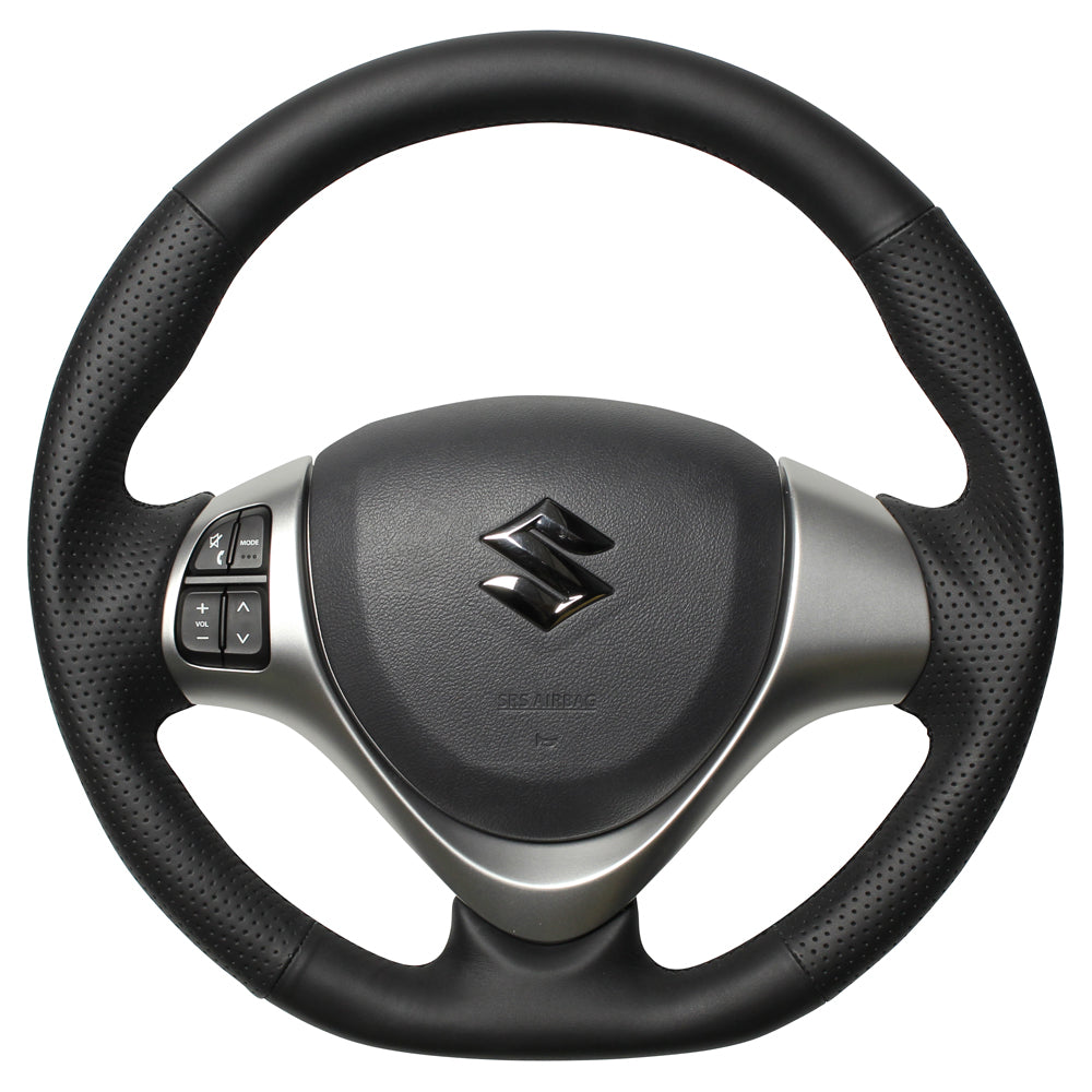 REAL ORIGINAL SERIES SOFT D SHAPE ALL LEATHER BLACK EURO STITCH STEERING WHEEL FOR SUZUKI SPACIA MK32S MK42S  MR31-LPB-BK