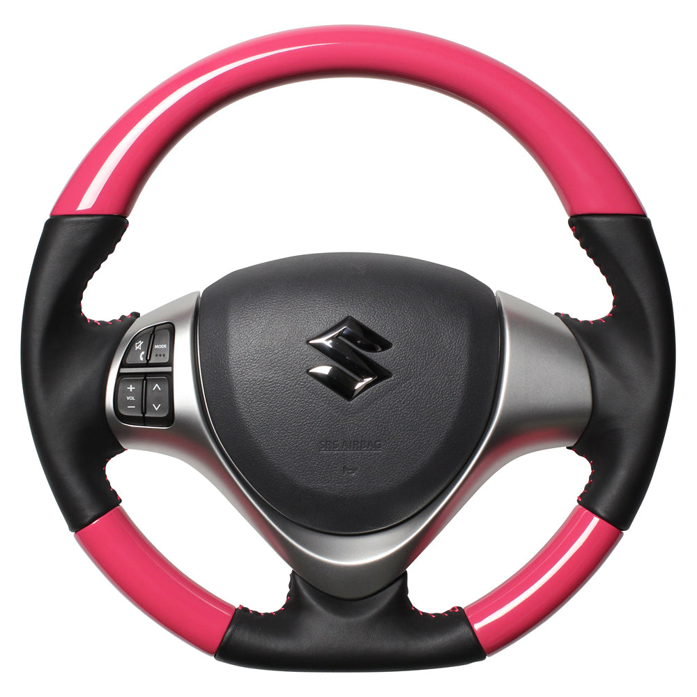 REAL ORIGINAL SERIES SOFT D SHAPE CANDY PINK PINK STITCH STEERING WHEEL FOR SUZUKI SPACIA CUSTOM MK32S MK42S  MR31-PCW-PC