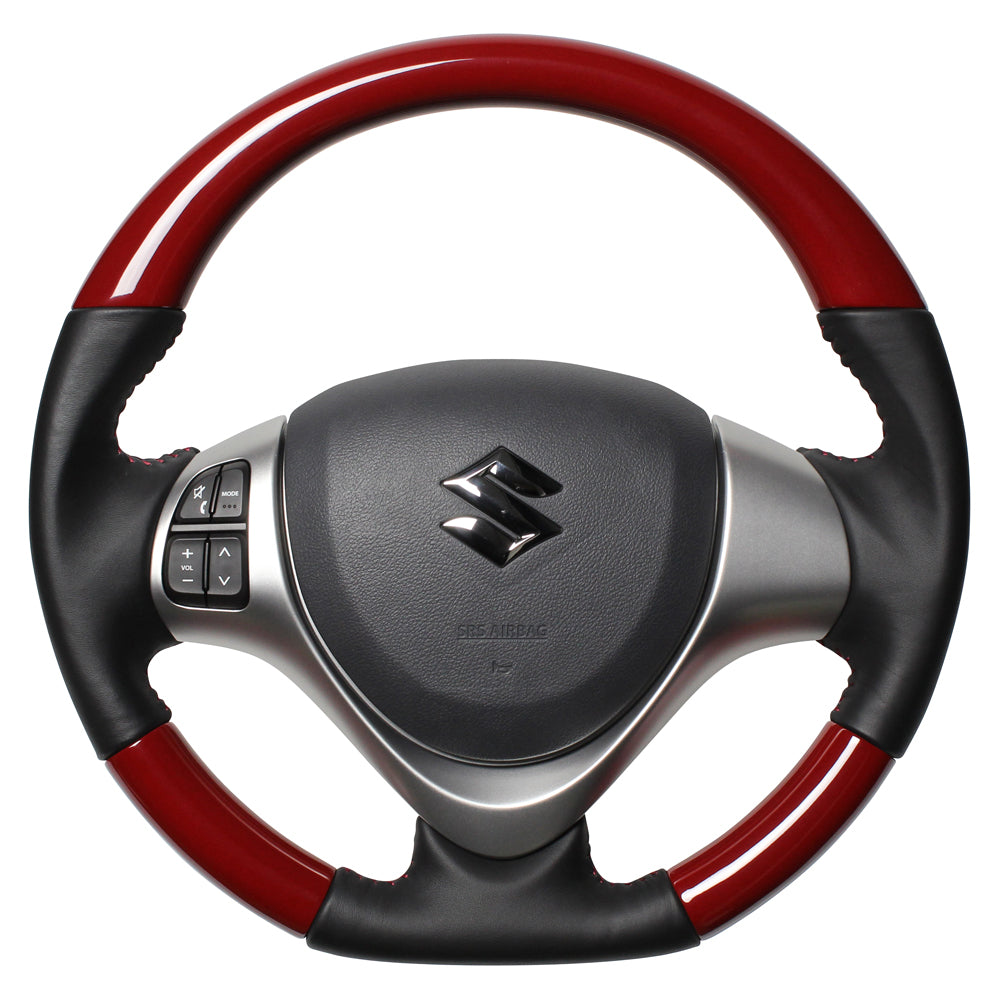 REAL ORIGINAL SERIES SOFT D SHAPE PHOENIX RED DARK WINE STITCH STEERING WHEEL FOR SUZUKI SPACIA CUSTOM MK32S MK42S  MR31-DRDW-DW