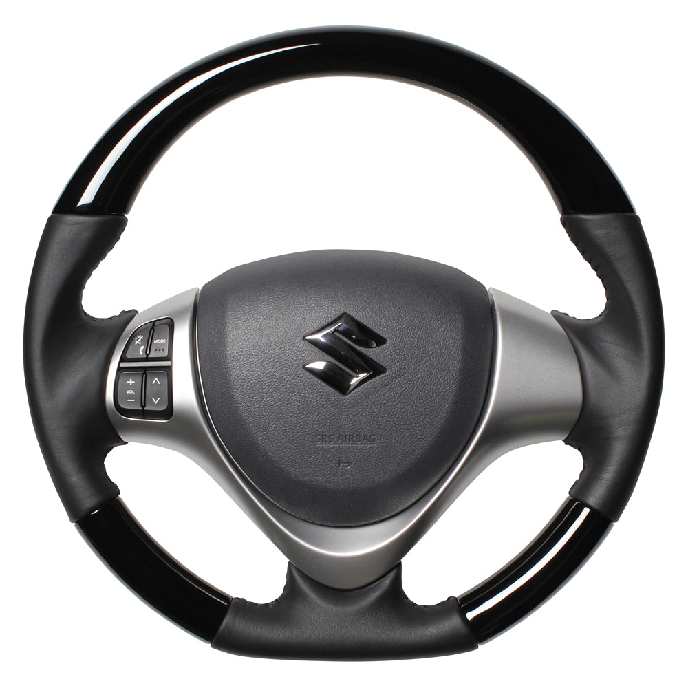 REAL ORIGINAL SERIES SOFT D SHAPE PIANO BLACK BLACK STITCH STEERING WHEEL FOR SUZUKI SPACIA CUSTOM MK32S MK42S  MR31-PBW-BK