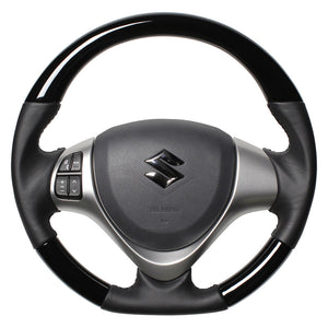 REAL ORIGINAL SERIES SOFT D SHAPE PIANO BLACK BLACK STITCH STEERING WHEEL FOR SUZUKI SPACIA CUSTOM MK32S MK42S  MR31-PBW-BK