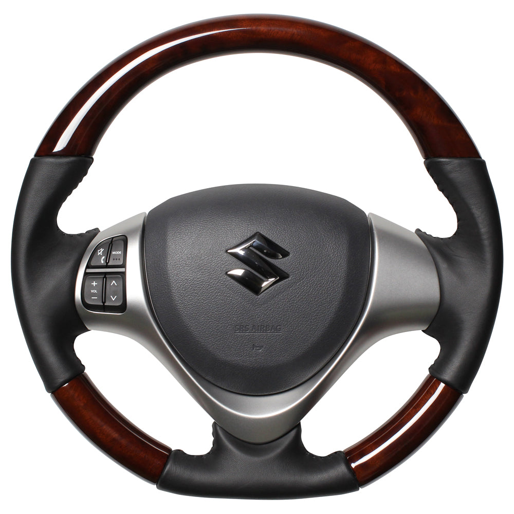 REAL ORIGINAL SERIES SOFT D SHAPE BROWN WOOD BLACK STITCH STEERING WHEEL FOR SUZUKI SPACIA MK32S MK42S  MR31-BRW-BK