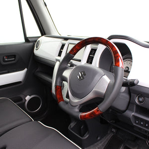 REAL ORIGINAL SERIES SOFT D SHAPE BROWN WOOD BLACK STITCH STEERING WHEEL FOR SUZUKI SPACIA MK32S MK42S  MR31-BRW-BK
