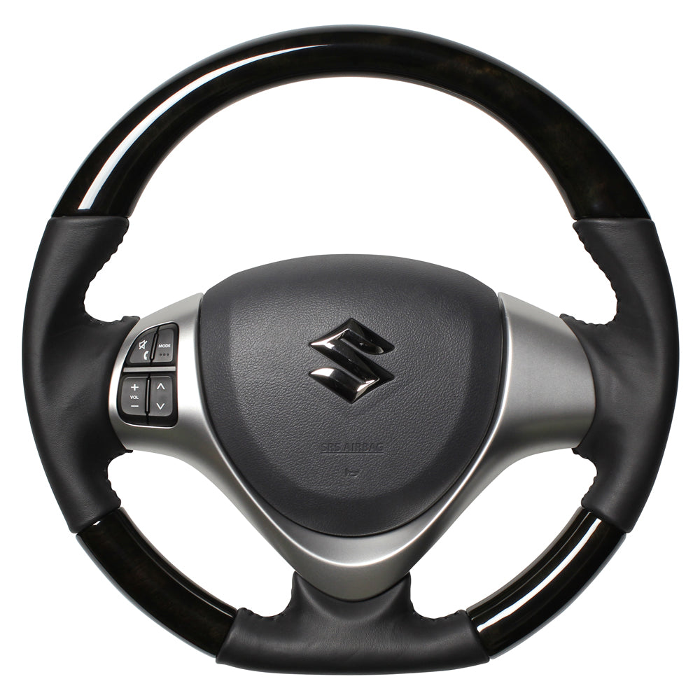 REAL ORIGINAL SERIES SOFT D SHAPE BLACK WOOD BLACK STITCH STEERING WHEEL FOR SUZUKI SPACIA MK32S MK42S  MR31-BKW-BK