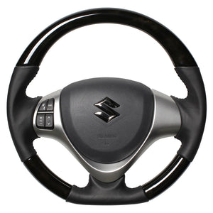 REAL ORIGINAL SERIES SOFT D SHAPE BLACK WOOD BLACK STITCH STEERING WHEEL FOR SUZUKI SPACIA MK32S MK42S  MR31-BKW-BK