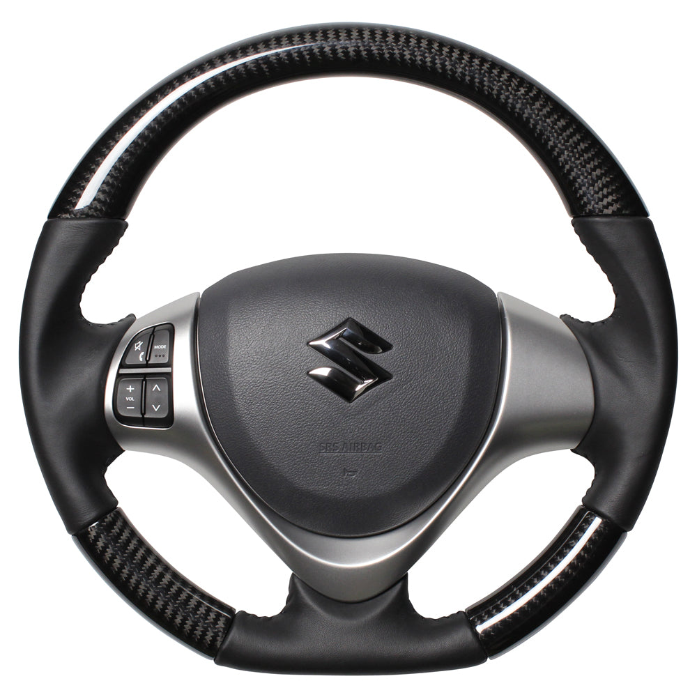 REAL ORIGINAL SERIES SOFT D SHAPE BLACK CARBON BLACK STITCH STEERING WHEEL FOR SUZUKI SPACIA MK32S MK42S  MR31-BKC-BK