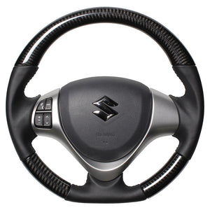 REAL ORIGINAL SERIES SOFT D SHAPE BLACK CARBON BLACK STITCH STEERING WHEEL FOR SUZUKI SPACIA MK32S MK42S  MR31-BKC-BK