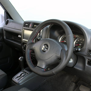 REAL ORIGINAL SERIES SOFT D SHAPE ALL LEATHER RED STITCH STEERING WHEEL FOR SUZUKI JIMNY JB23W: 5-9 TYPE  JB-LPB-RD