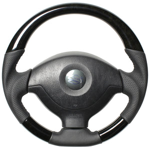 REAL ORIGINAL SERIES SOFT D SHAPE BLACK WOOD BLACK STITCH STEERING WHEEL FOR SUZUKI JIMNY SIERRA JB43W: 4-8 TYPE  JB-BKW-BK