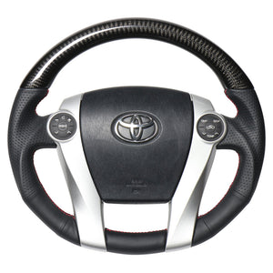 REAL PREMIUM SERIES OVAL SHAPE BLACK CARBON RED X BLACK EURO STITCH STEERING WHEEL FOR TOYOTA AQUA GR SPORT 10 NOT 17-INCH PACKAGE  30-BS-BKC-RD