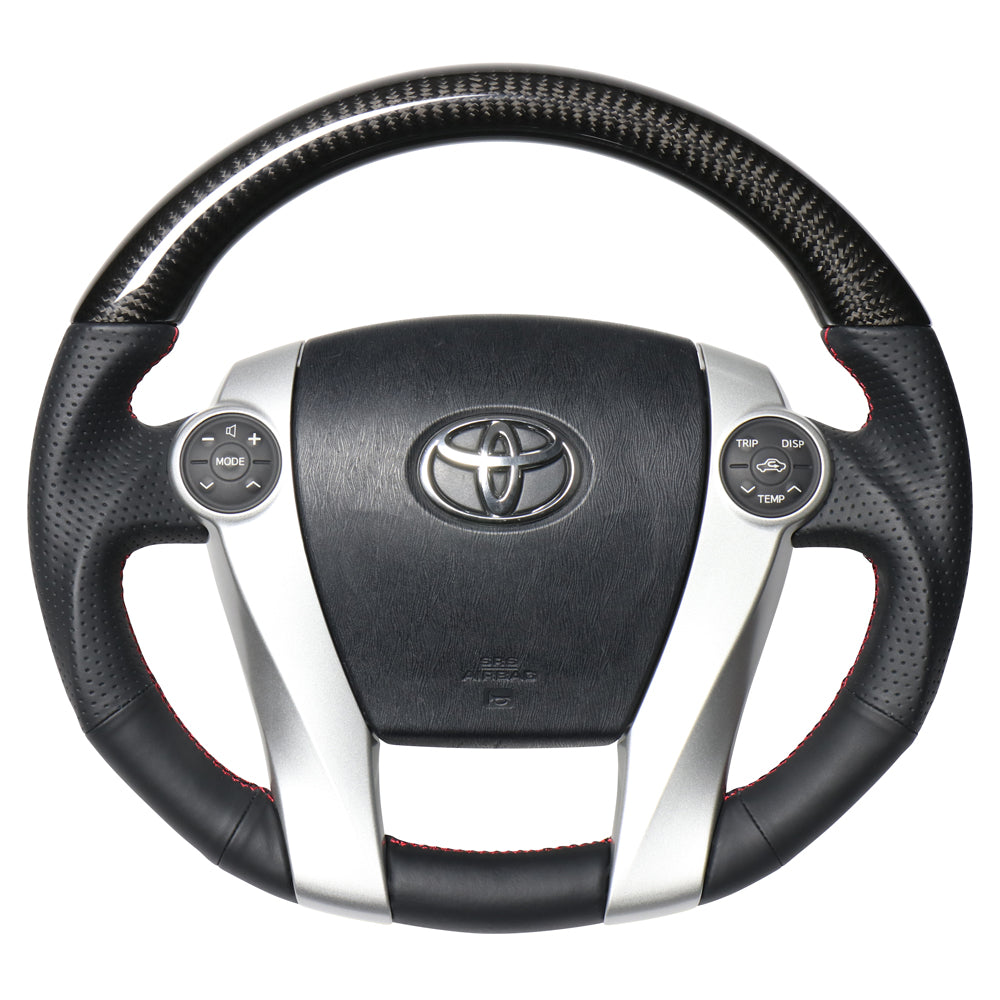 REAL PREMIUM SERIES OVAL SHAPE BLACK CARBON RED X BLACK EURO STITCH STEERING WHEEL FOR DAIHATSU MOBIUS ZVW41N  30-BS-BKC-RD
