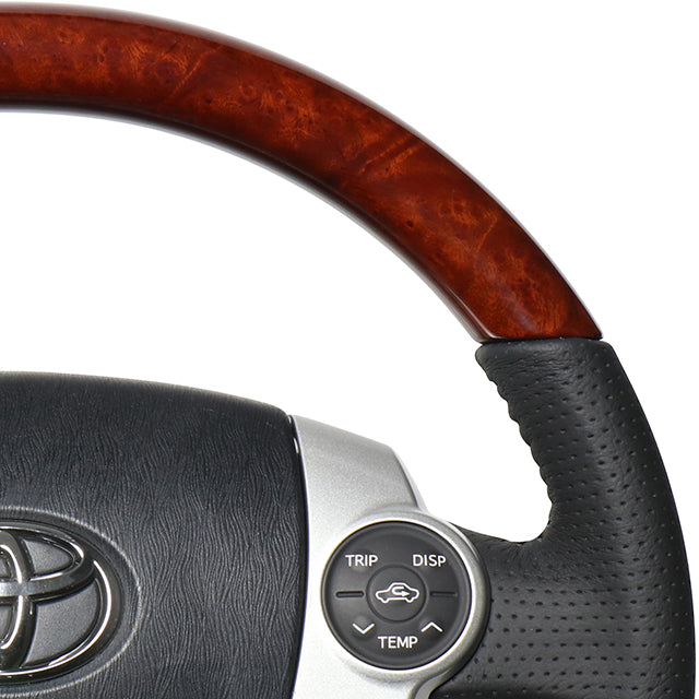 REAL ORIGINAL SERIES OVAL SHAPE BROWN WOOD BLACK STITCH STEERING WHEEL FOR TOYOTA AQUA NHP10  30-1-BRW